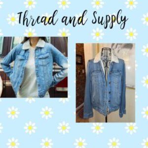 THREAD AND SUPPLY MEDIUM WASH "AMSTERDAM" DENIM JACKET~SHERPA LINING~MEDIUM